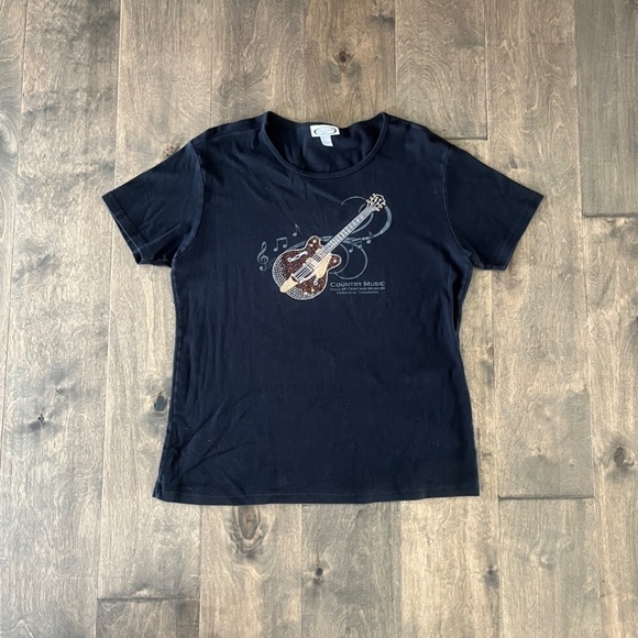 Caviar Brand Country Music Hall of Fame Guitar Jeweled Tee - Picture 1 of 3